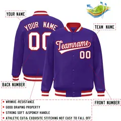 Purple White-Red Full-Snap Varsity Letterman Jacket 2
