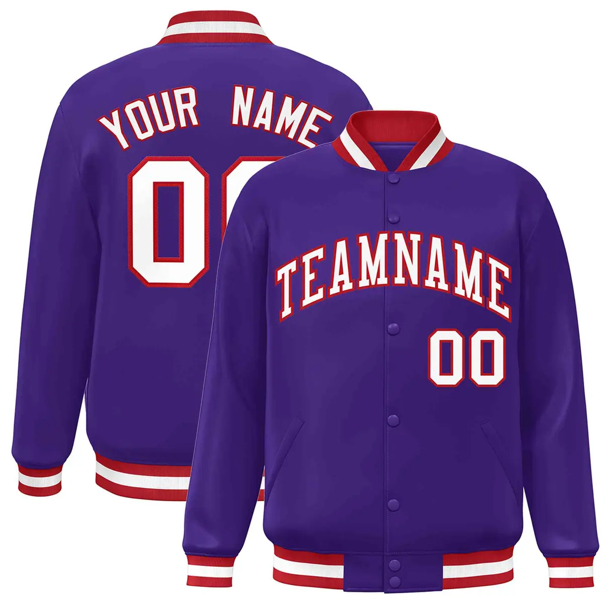 Purple White-Red Full-Snap Varsity Letterman Jacket