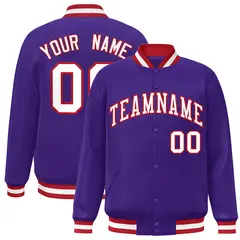 Purple White-Red Full-Snap Varsity Letterman Jacket