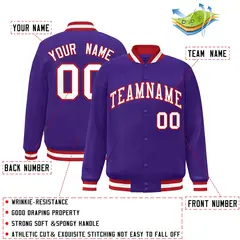 Purple White-Red Full-Snap Varsity Letterman Jacket 2