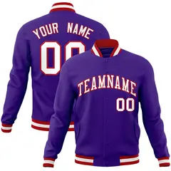 Purple White-Red Full-Snap Varsity Letterman Jacket