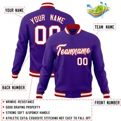Purple White-Red Full-Snap Varsity Letterman Jacket 4
