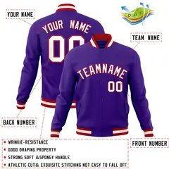 Purple White-Red Full-Snap Varsity Letterman Jacket 4