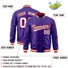 Purple White-Red Varsity Full-Zip Letterman Bomber Jacket 2