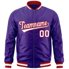 Purple White-Red Varsity Full-Zip Letterman Bomber Jacket 3