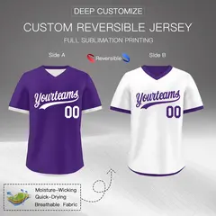 Purple White Reversible Pullover Baseball Jersey 2