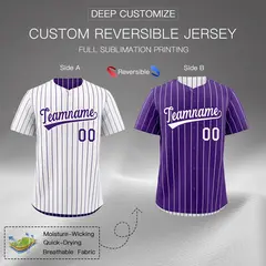 Purple White Reversible Stripe Baseball Jersey 2