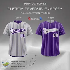Purple White Reversible Stripe Baseball Jersey 2