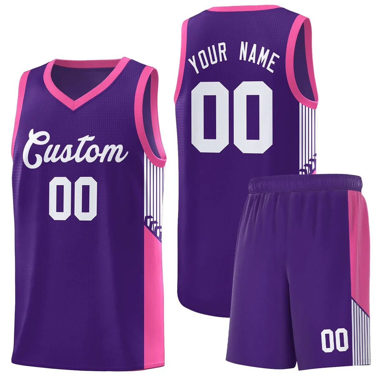 Purple White Side Stripe Sports Basketball Jersey