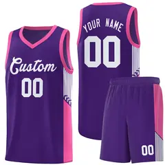 Purple White Side Stripe Sports Basketball Jersey 1