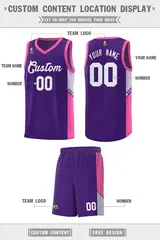 Purple White Side Stripe Sports Basketball Jersey 2