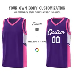 Purple White Side Stripe Sports Basketball Jersey 3