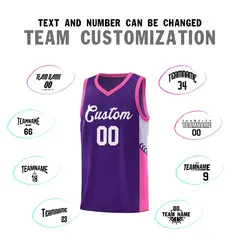 Purple White Side Stripe Sports Basketball Jersey 4