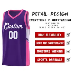 Purple White Side Stripe Sports Basketball Jersey 5