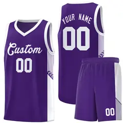 Purple White Side Stripe Sports Basketball Jersey 1