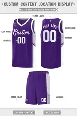 Purple White Side Stripe Sports Basketball Jersey 2