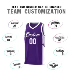 Purple White Side Stripe Sports Basketball Jersey 4