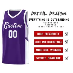 Purple White Side Stripe Sports Basketball Jersey 5