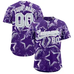 Purple White Silver Graffiti Star Ink Texture Baseball Jersey 1