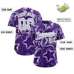 Purple White Silver Graffiti Star Ink Texture Baseball Jersey 2