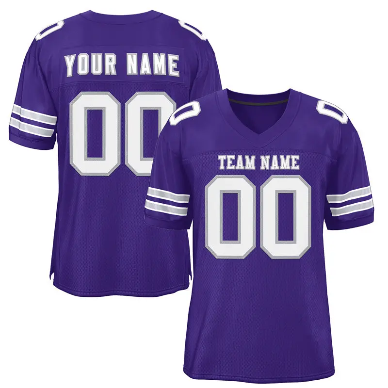 Purple White-Silver Mesh Football Jersey
