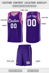 Purple White Sleeve Color Blocking Classic Basketball Jersey 2