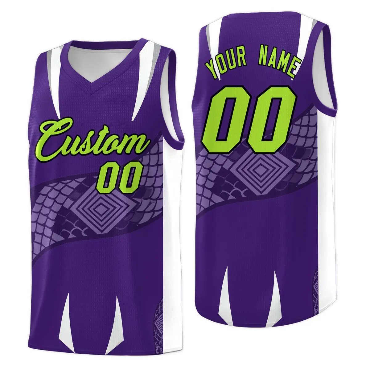Purple White Snake Scale Venomous Fang Graffiti Basketball Jersey