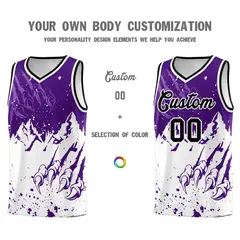 Purple White Snow Mountain Beast Pattern Basketball Jersey 3