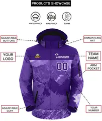 Purple White Snow Mountain Graffiti Pattern Hooded Waterproof Outdoor Jacket 2