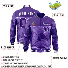 Purple White Snow Mountain Varsity Letterman Bomber Jacket 2