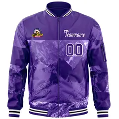 Purple White Snow Mountain Varsity Letterman Bomber Jacket 3