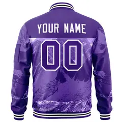 Purple White Snow Mountain Varsity Letterman Bomber Jacket 4
