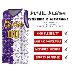 Purple White Splid Puzzle Pattern Basketball Kits 2