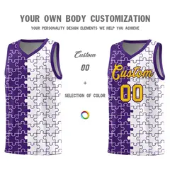 Purple White Splid Puzzle Pattern Basketball Kits 3