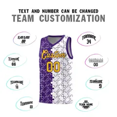Purple White Splid Puzzle Pattern Basketball Kits 4
