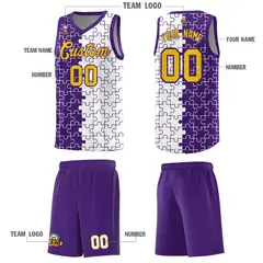 Purple White Splid Puzzle Pattern Basketball Kits 5