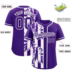 Purple White Split Coconut Tree Design Baseball Jersey 2