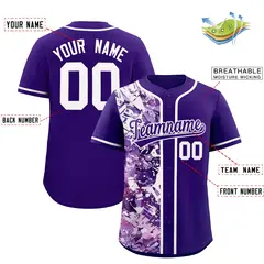 Purple White Split Graffiti Raglan Sleeve Baseball Jersey 2