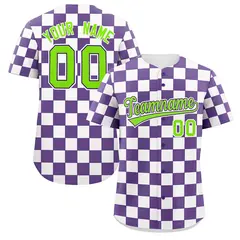 Purple White Square Grid Color Block Baseball Jersey 1