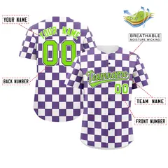 Purple White Square Grid Color Block Baseball Jersey 2