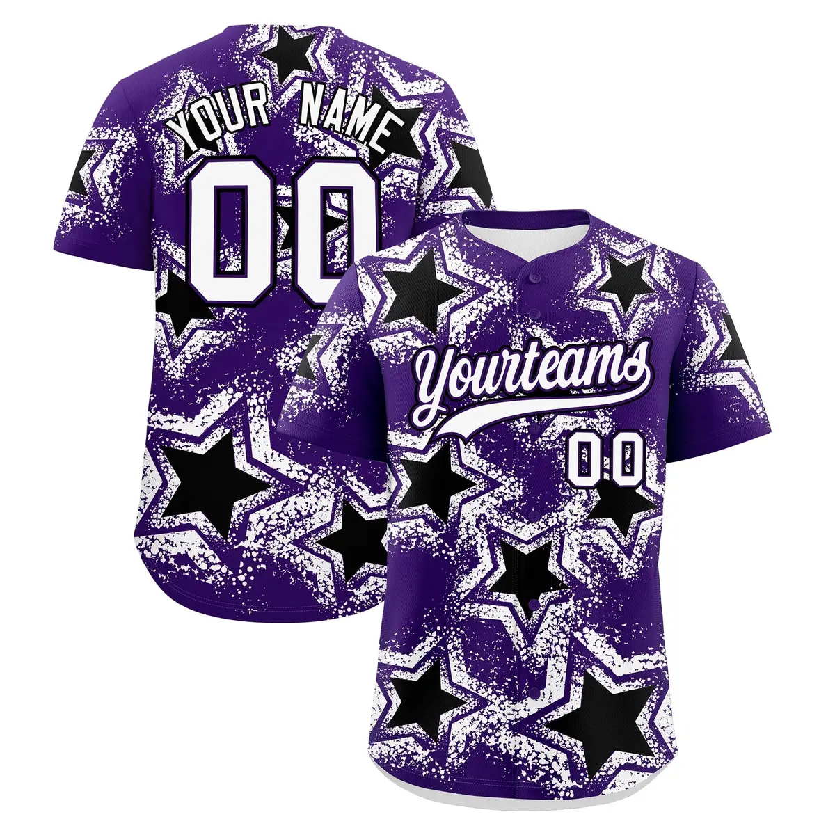 Purple White Star Graffiti Baseball Jersey