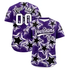 Purple White Star Graffiti Baseball Jersey