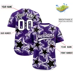 Purple White Star Graffiti Baseball Jersey 2