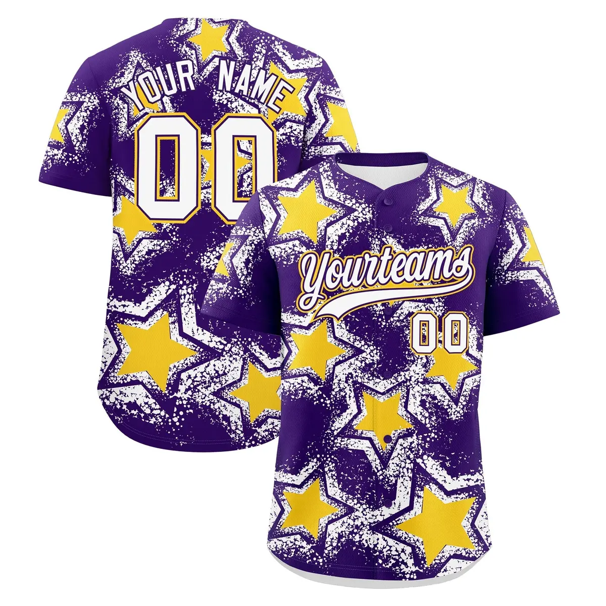 Purple White Star Graffiti Baseball Jersey