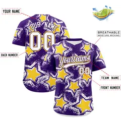 Purple White Star Graffiti Baseball Jersey 2