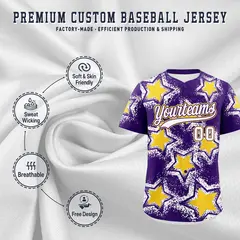 Purple White Star Graffiti Baseball Jersey 3