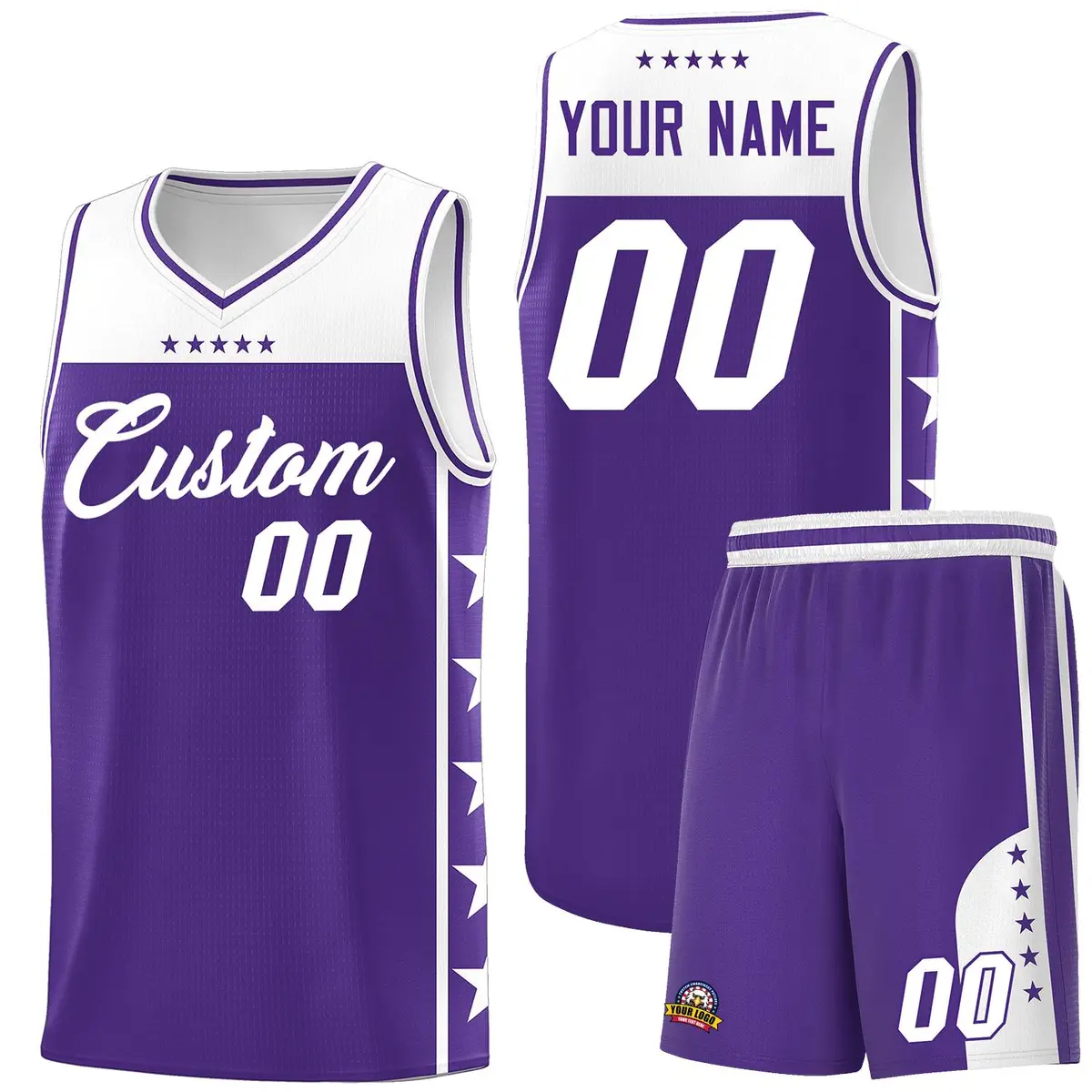 Purple White Star Pattern Sports Basketball Jersey