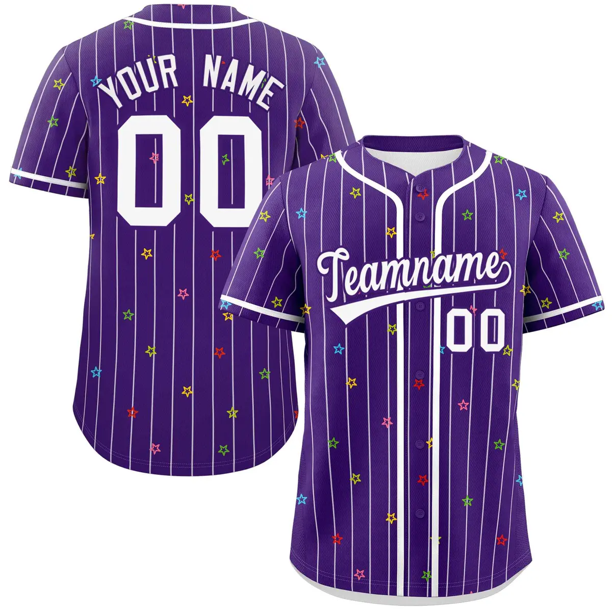 Purple White Star Pattern Stripe Authentic Baseball Jersey