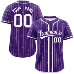 Purple White Star Pattern Stripe Authentic Baseball Jersey 1