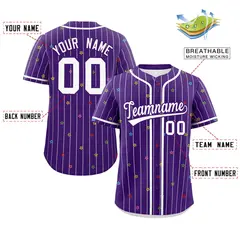 Purple White Star Pattern Stripe Authentic Baseball Jersey 2